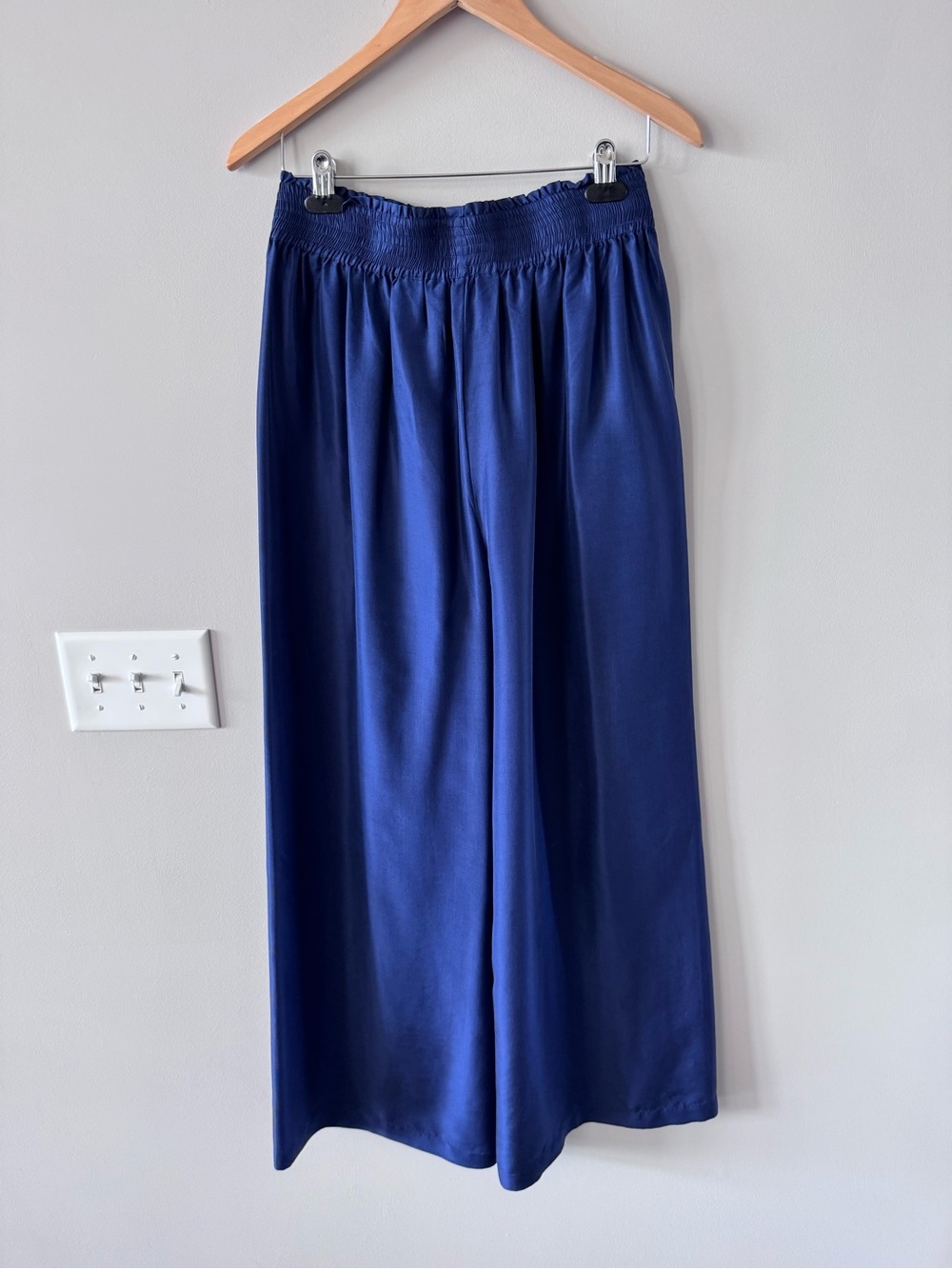 Vintage! 90s Express 100% Silk Flowy Wide-Leg Palazzo Pull-On Pants - Royal Blue